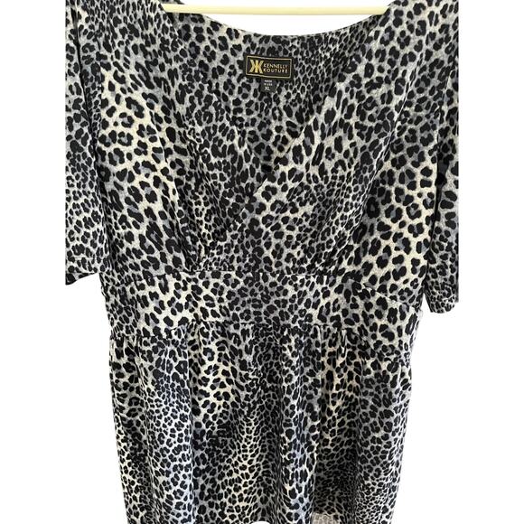 Vintage Y2K Babydoll Women XL Dress Mini Leopard Print VNeck Boho - Picture 3 of 8